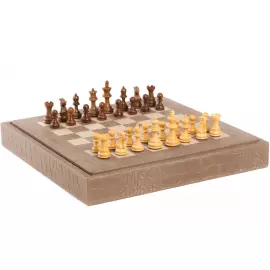 Exclusive Alligator brown leather chess Set